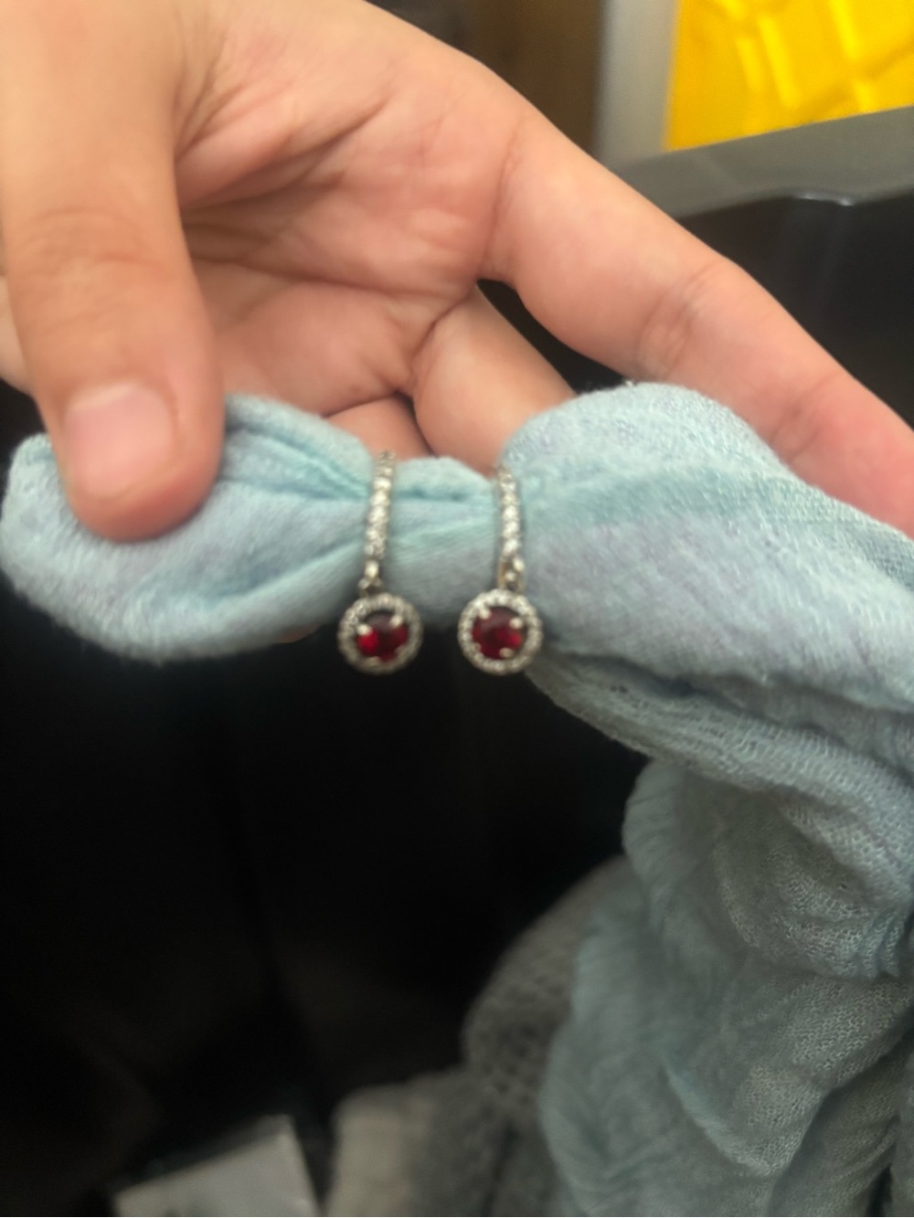 Pandora Sterling Silver Dangle Earrings with Red Gemstone
